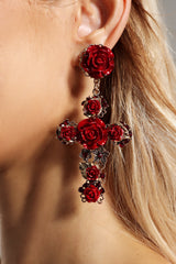 Mary Flower Cross Earrings