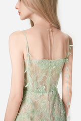 MINT BEADED LACE PENCIL MIDI DRESS