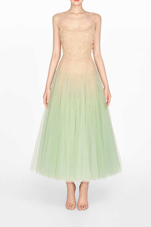 MINT OMBRE LACE MIDI DRESS