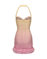 joyce pleated hem mini dress in Gradient yellow