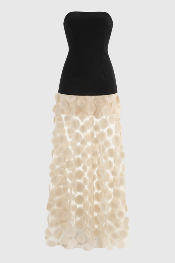 Nodin Strapless Dot Mesh Maxi Dress