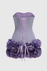 Nuala Glitter Strapless Floral Mini Dress - Purple