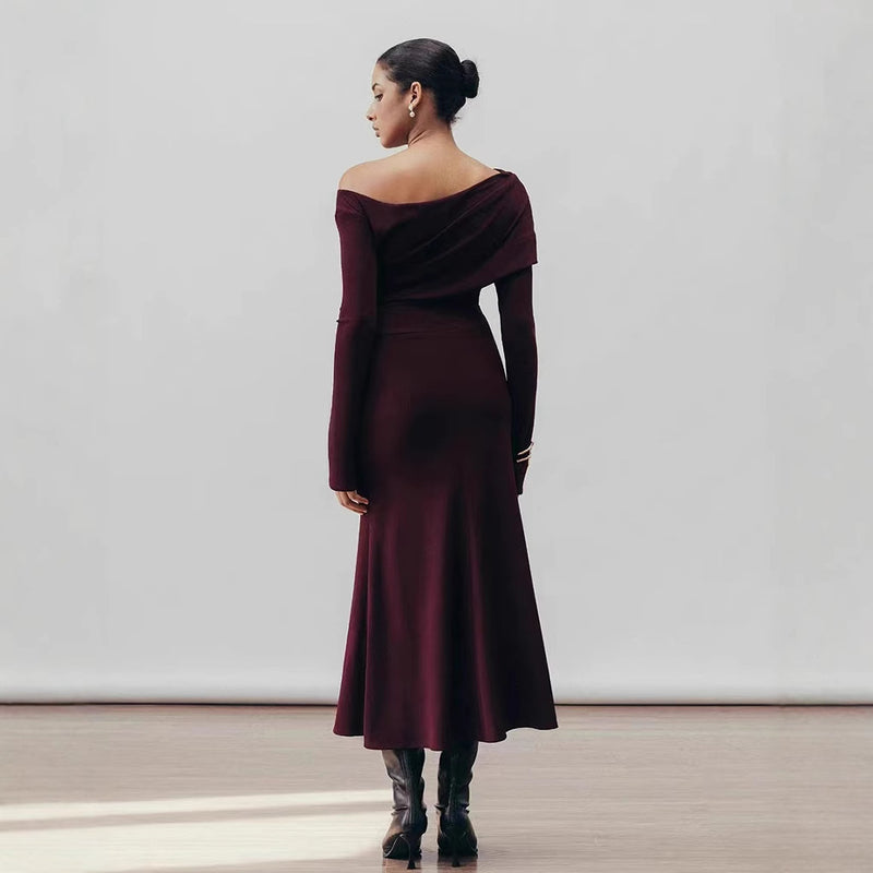 Aria Draped maxi Dress in burgundy