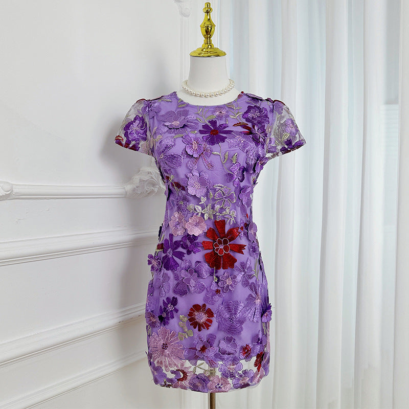 denise floral slim puff sleeves mini dress in red