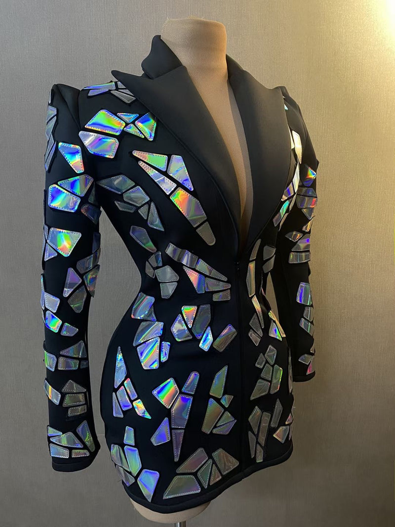 ADELAIDE GEOMETRIC LASER BLAZER MINI DRESS