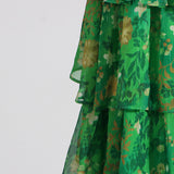 STRAPLESS LAYERED BANDEAU FLORAL PRINT MAXI DRESS IN GREEN