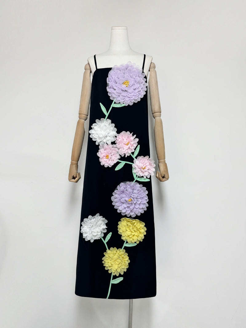 kristin Buttercup Embroidered Maxi Dress in Black