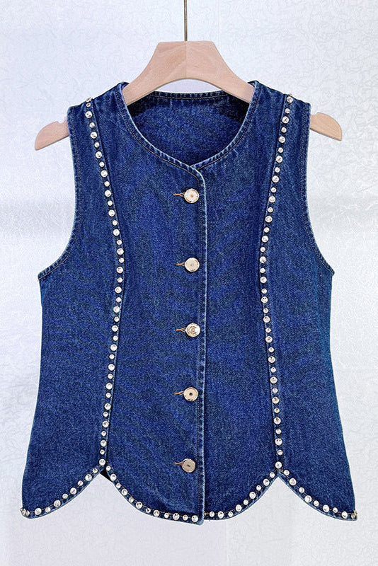 Rhinestone Denim Top in Blue