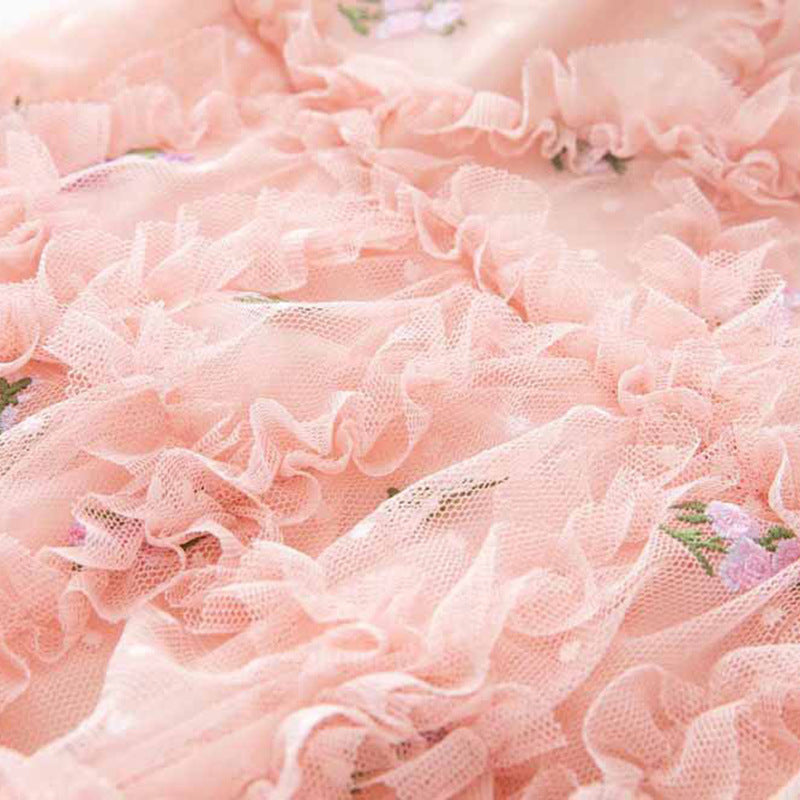 AURORA RUFFLES TULLE MINI DRESS IN PINK