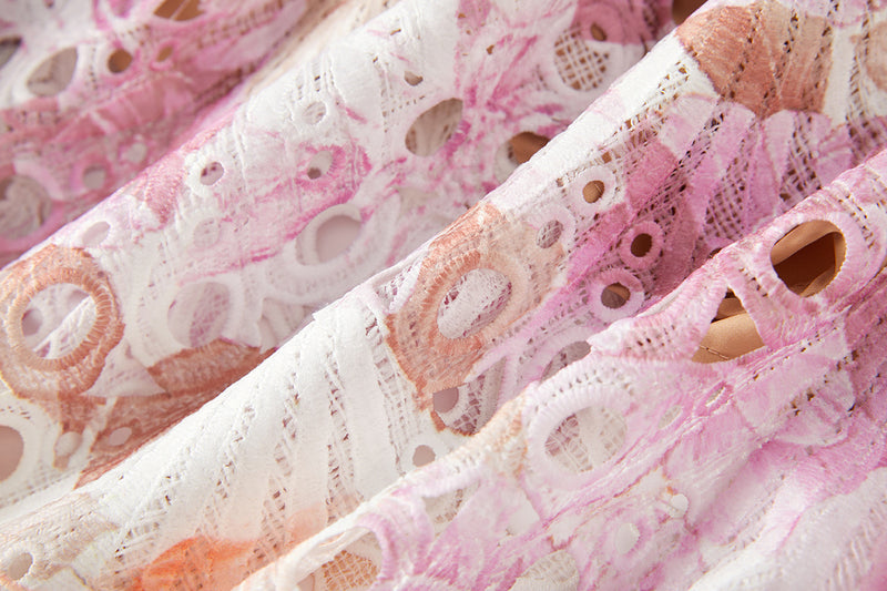 chloe hollow out flower embroidery maxi dress in pink