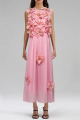 3d flower embellished sleeveless maxi dress in yellow