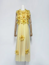 3d flower embellished sleeveless maxi dress in yellow