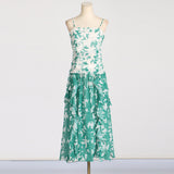 PRINT STRAPLESS CONTRAST MAXI DRESS IN GREEN