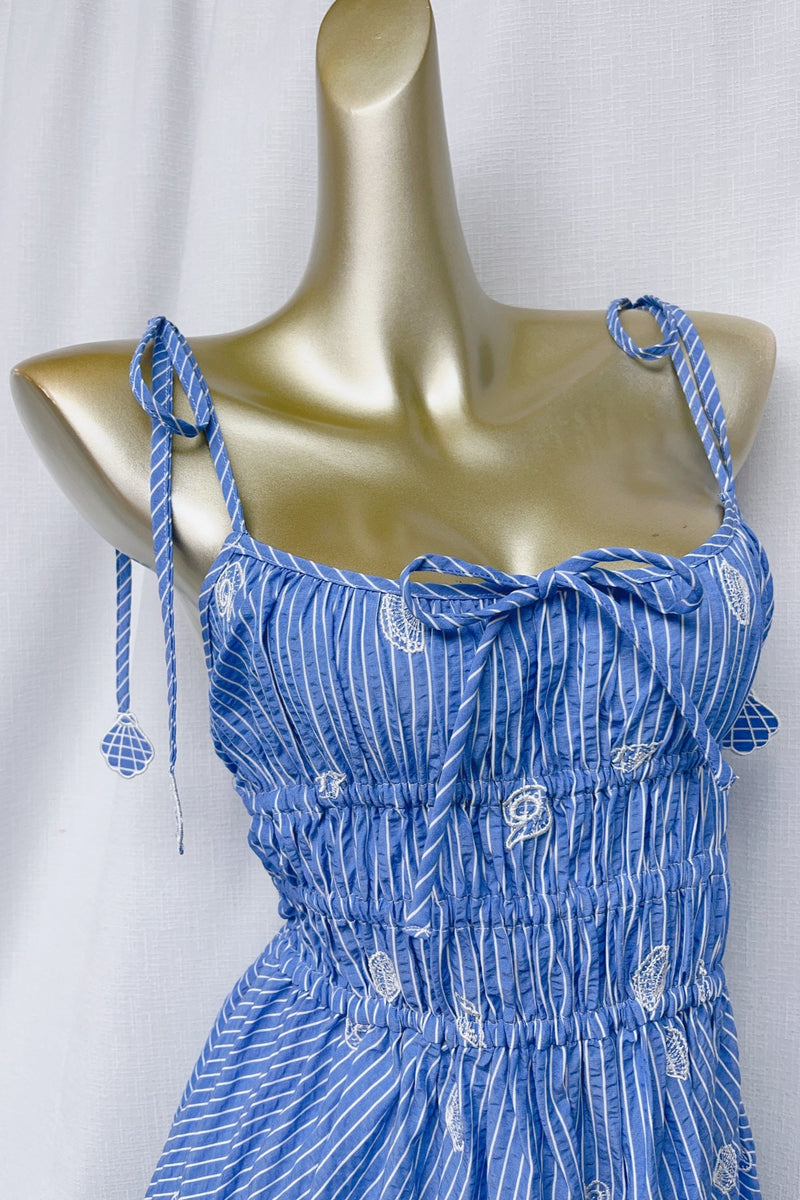 simona Embroidered stripes midi dress in blue