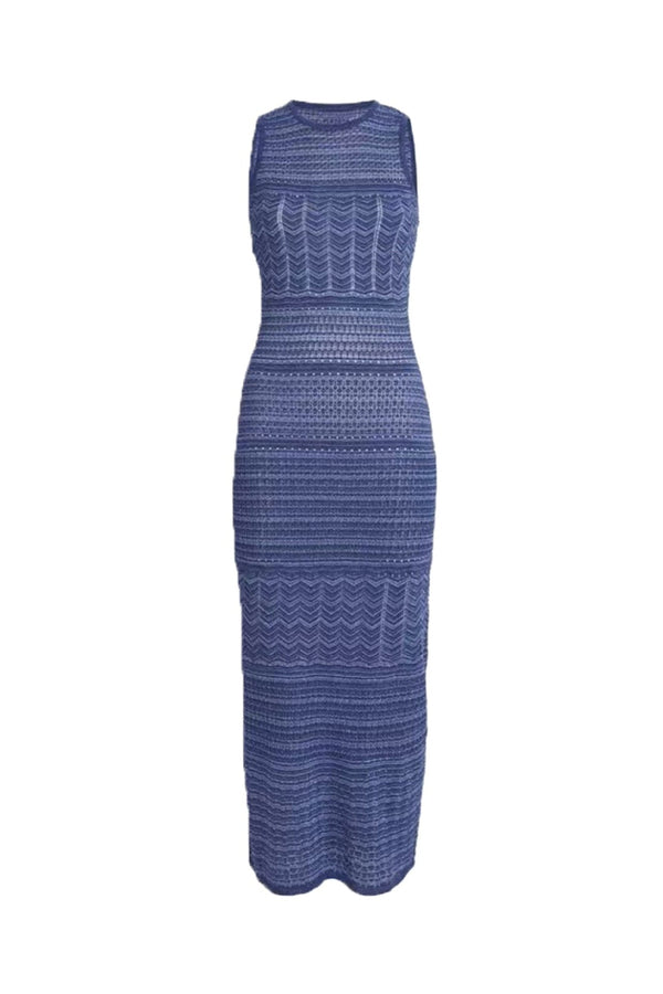 hollow striped sleeveless knit midi dress in Royal Blue