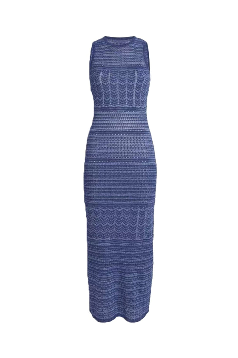 hollow striped sleeveless knit midi dress in Royal Blue