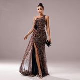 jocelyn High Slit Feather One-shoulder Maxi Dress