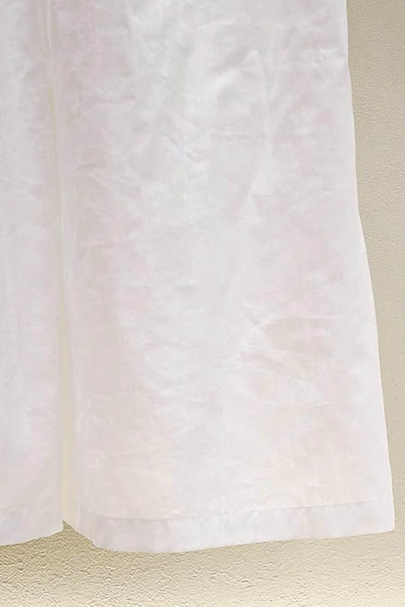 High crossover V-neck pleated maxi dress in white