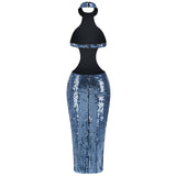 SHARON SEQUIN HALTER MAXI DRESS IN CERULEAN BLUE