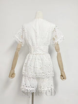 MAGGIE WHITE LAYERED CUT OUT LACE TOP SHORTS SUIT