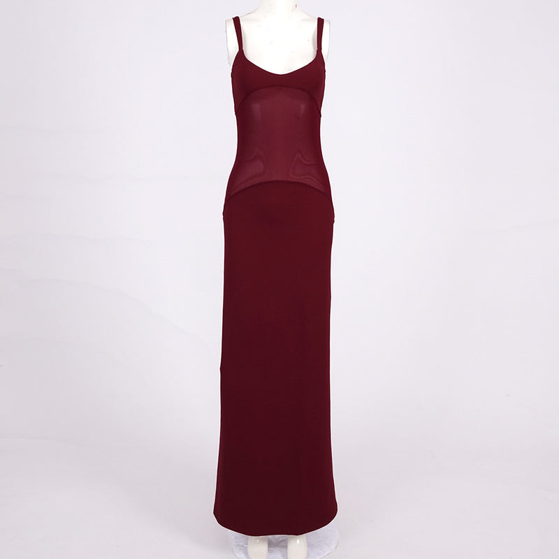 sheer knit curve maxi dress in merlot