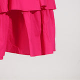 PLUNGE V RUFFLE TIERED SLIT GOWN IN PINK