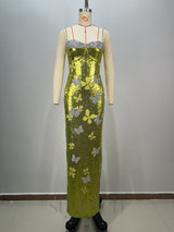 sequin Bow print bodycon maxi dress in green