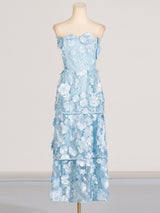 Selene 3D flower Tiered Maxi Dress In Blue