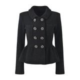 Textured knit jacket skirt suit in black