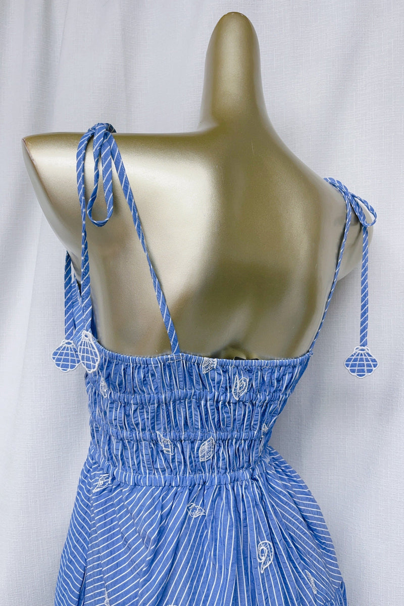 simona Embroidered stripes midi dress in blue