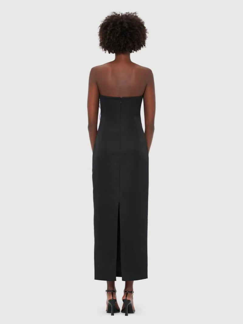 suzanne Appliqué Floral Bustier Maxi Dress in black