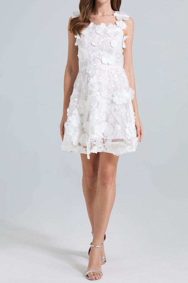 georgia 3d Floral Lace mini Dress in white