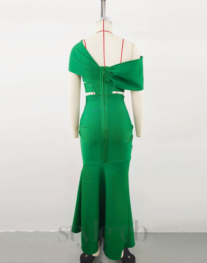 CHESNA GREEN HEART BANDAGE MAXI DRESS