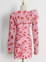 PETAL PRINT CUTOUT MINI DRESS IN PINK