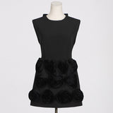 xaviera rose applique mini dress in black