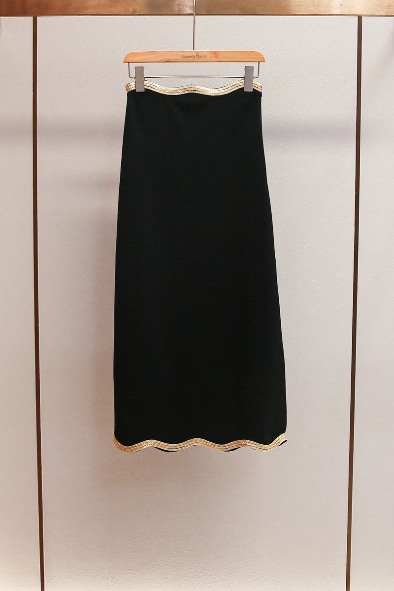 black Long knitted skirt with chain detail