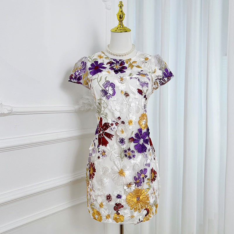 denise floral slim puff sleeves mini dress in red