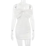 SATIN CRYSTAL EMBELLISHED BOW DRESS IN WHITE
