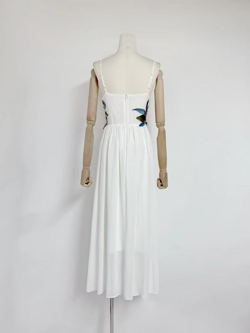 joann Appliqué Camellia Floral Maxi Dress in white