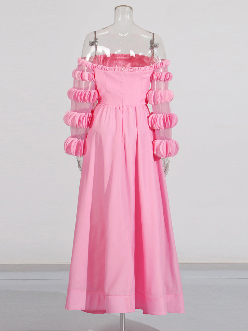 petals strapless tulle maxi dress in pink