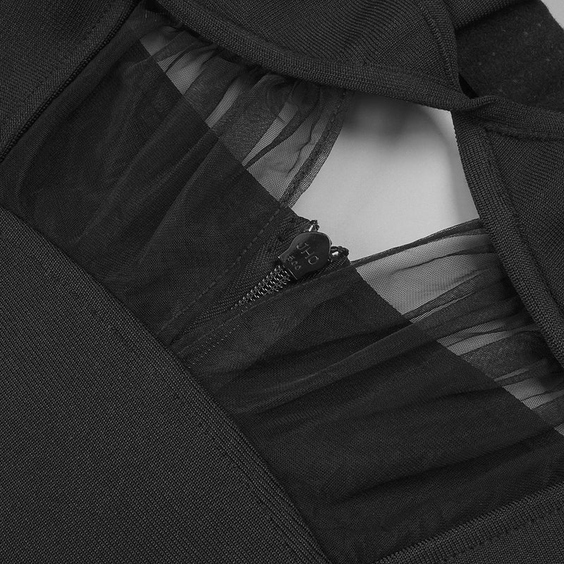 back slit knitted bandage maxi dress in black