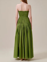 pleated belt chiffon strapless maxi dress in green