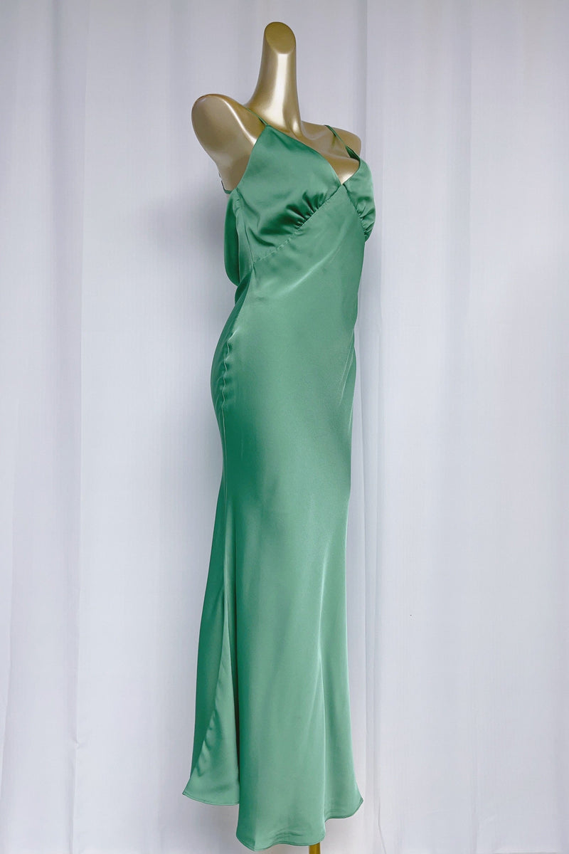 Vida Satin Midi Dress in Juniper Green
