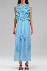 3d flower embellished sleeveless maxi dress in yellow