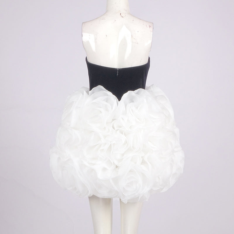 tina white 3d flowers strapless black mini dress