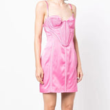 Acetate-blend satin mini dress in pink