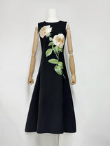 kate floral print Embellished Sleeveless Midi Dress in black