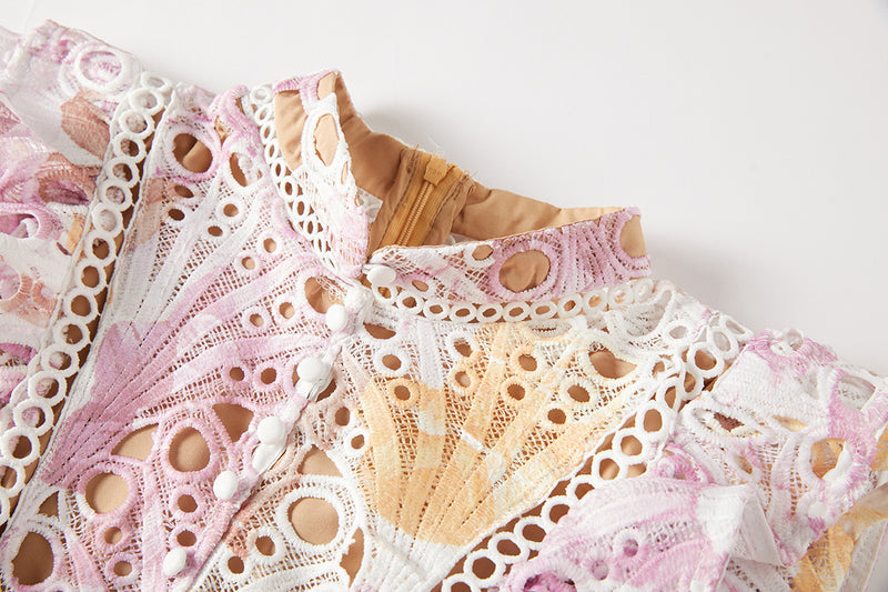 chloe hollow out flower embroidery maxi dress in pink