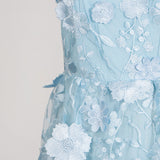 Selene 3D flower Tiered Maxi Dress In Blue