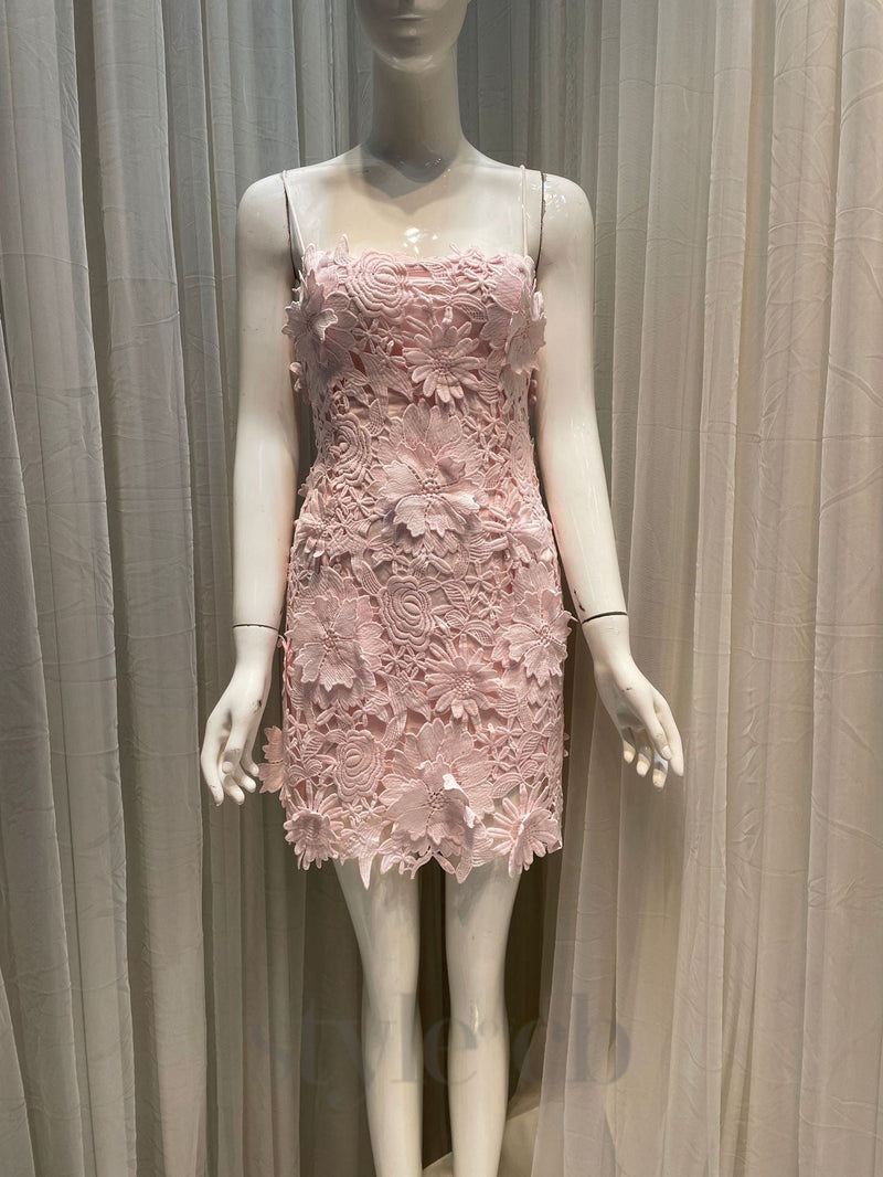 FREDA FLORAL LACE MINI DRESS IN PINK